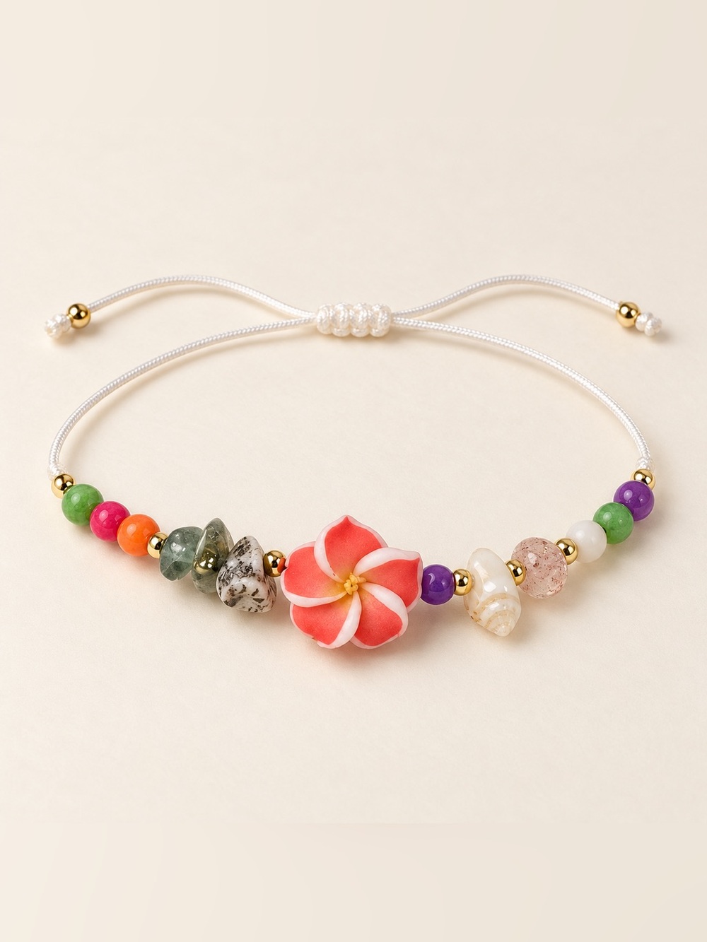 Kids Floral Bead Adjustable Bracelet - Pink Flower